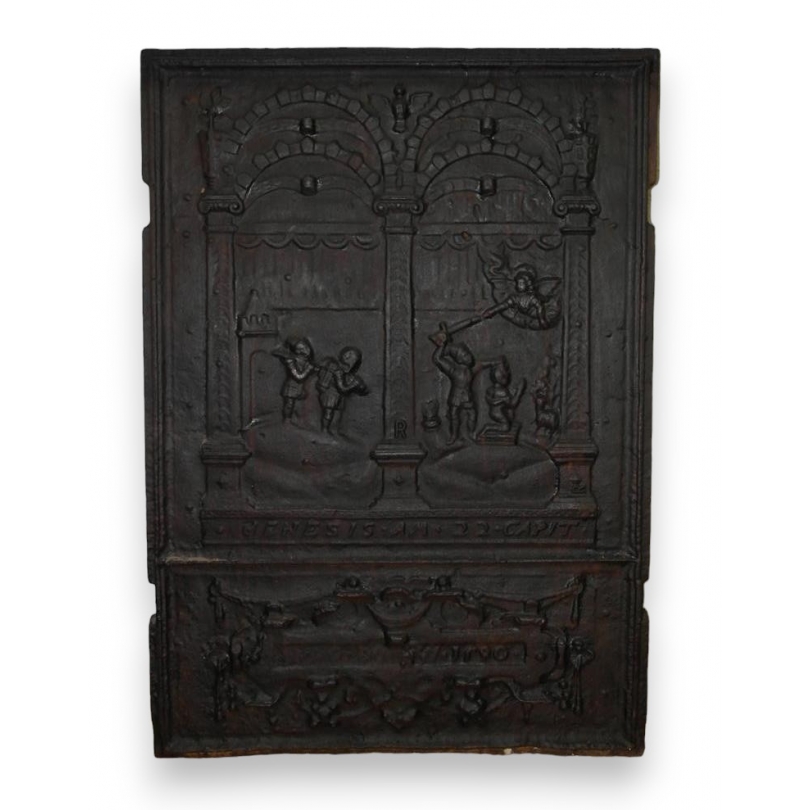  Plaque de cheminée en fonte "Genèse 22" sur  Moinat SA  - Antiquités décoration