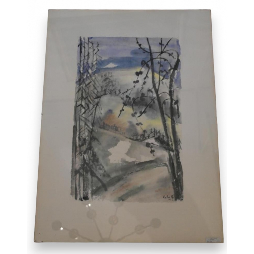 Aquarelle "arbres" signée  sur Moinat SA  - Antiquités décoration -  Gouaches, Aquarelles, Pastels