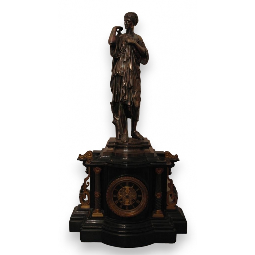Napoleon III clock in black marble, by Moinat SA – Antiques and home décor