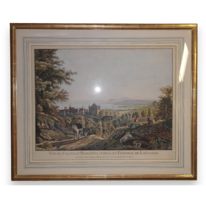 Gravure "Vue du château Baillival  sur Moinat SA  - Antiquités décoration -  Gravures, Lithos