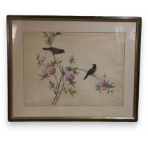 Gouache "Couple d'oiseaux", Chine