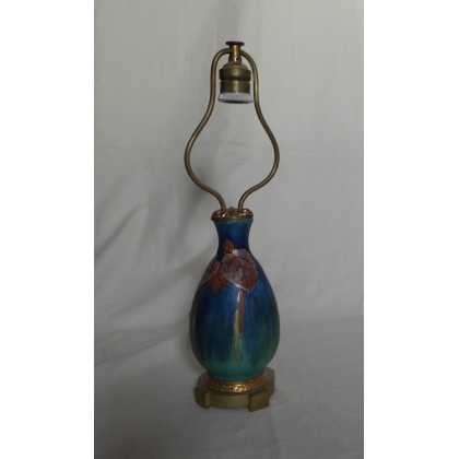  Lampe en faïence bleue, monture en sur  Moinat SA  - Antiquités décoration