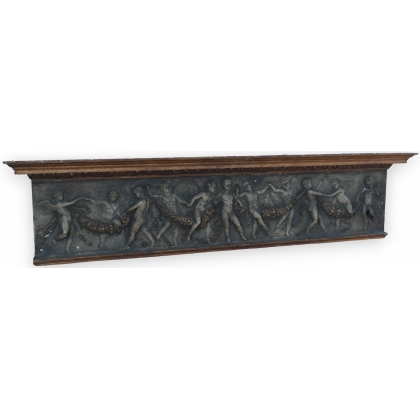Fronton \"Anges\" en stuc gris et or