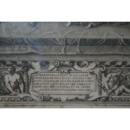 Gravure "Renouvellement dalliance" d'après LEBRUN  sur Moinat SA  - Antiquités décoration -  Gravures, Lithos