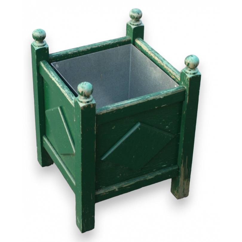 Green flower box made from weathered wood at Moinat SA – Antiques and home décor