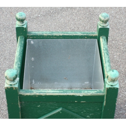 Green flower box made from weathered wood at Moinat SA – Antiques and home décor