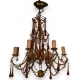 Lustre en laiton et cristal ambre à 6 lumières