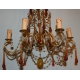 Lustre en laiton et cristal ambre à 6 lumières