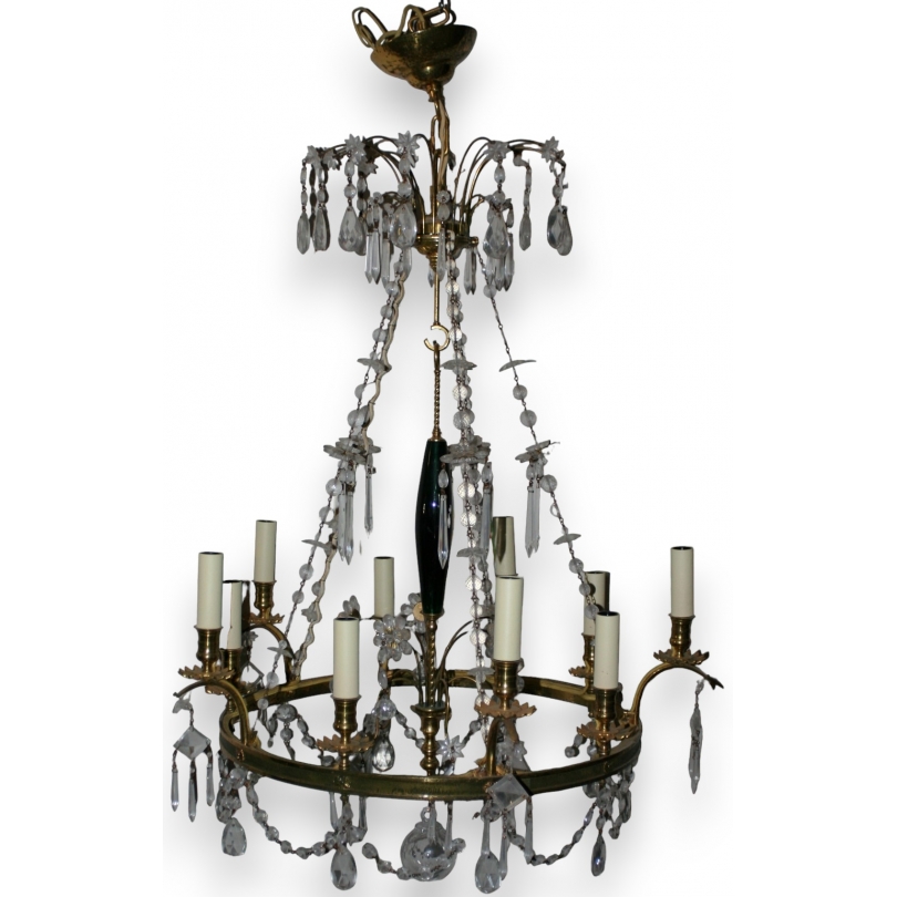 Lustre style Directoire bronze doré, 10 lumières