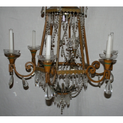 6-light chandelier in yellow and green painted sheet metal by Moinat SA – Antiques and home décor