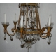 Lustre en tôle peinte jaune et vert à 6 bras
