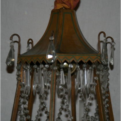 6-light chandelier in yellow and green painted sheet metal by Moinat SA – Antiques and home décor