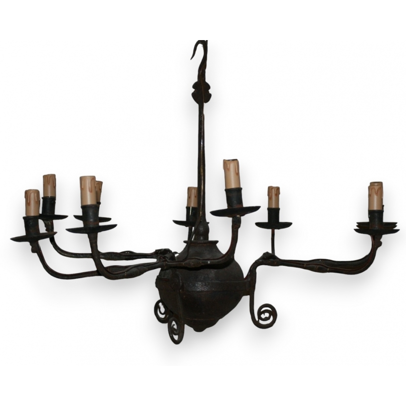 9-light wrought-iron chandelier from Moinat SA – Antiques and home décor