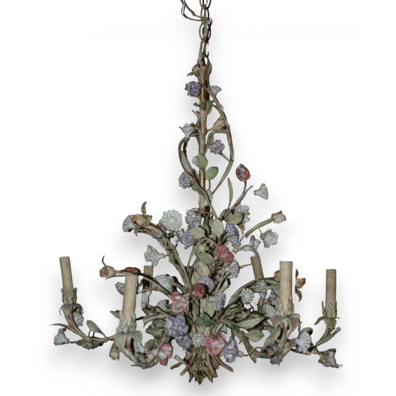 6-light chandelier in painted iron by Moinat SA – Antiques and home décor