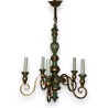 5-light wooden and iron chandelier in green and gold at  Moinat SA  - Antiques and home décor