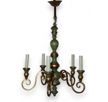 Lustre en bois et fer vert et or