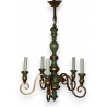 Lustre en bois et fer vert et or