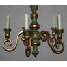 5-light wooden and iron chandelier in green and gold at  Moinat SA  - Antiques and home décor