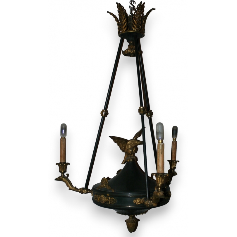 3-light Empire-style chandelier, in gilded bronze by  Moinat SA  - Antiques and home décor