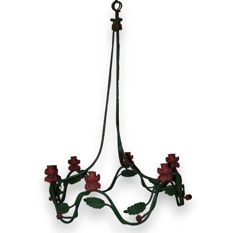 Lustre en fer forgé peint à 6 feux