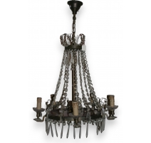 Lustre en bronze et cristaux à 5 feux