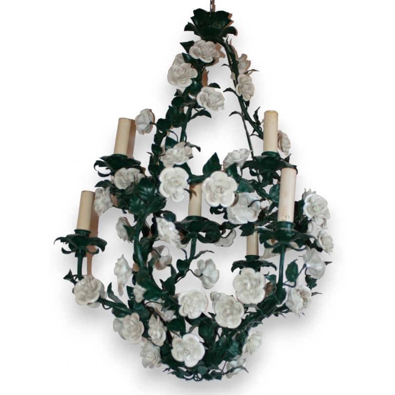 Lustre en fer peint vert à 6 feux