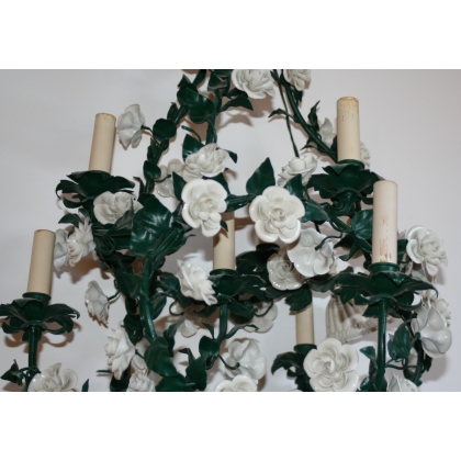 Green-painted iron chandelier with 6 lights, from  Moinat SA  - Antiques and home décor