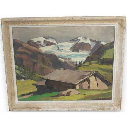 Huile sur toile \"La Dent Blanche\" signé BERTHOUD