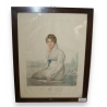 Gravure "Femme assise sur un muret Mrs