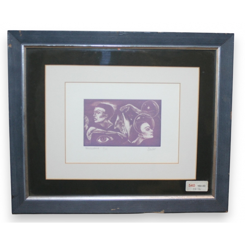 Gravure mezzotinte moderne signée Bader
