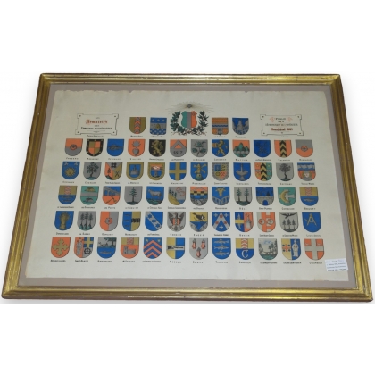 Engraving: ‘The coats of arms of the communes around Moinat SA’ – Antiques and decorative items – Engravings, lithographs