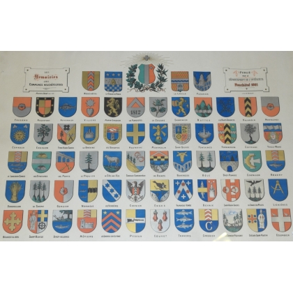 Engraving: ‘The coats of arms of the communes around Moinat SA’ – Antiques and decorative items – Engravings, lithographs
