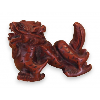 Netsuke en bois \"Chien de Fö\" Chine