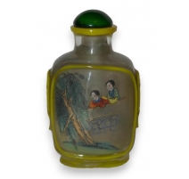 Flacon tabatière en verre peint