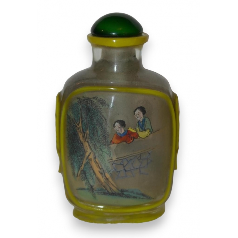 Flacon tabatière en verre peint