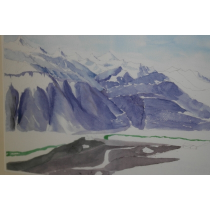 Aquarelle "Montagnes", signé JC  sur Moinat SA  - Antiquités décoration -  Gouaches, Aquarelles, Pastels