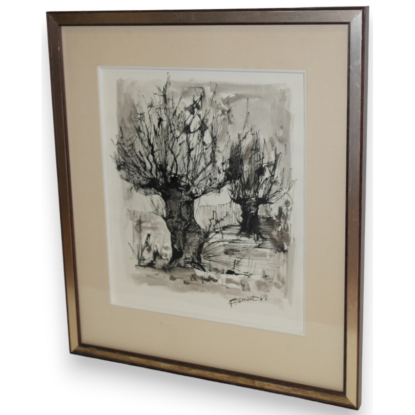  Encre de chine "Arbres" signé FLAMENT 68 sur  Moinat SA  - Antiquités décoration