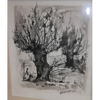  Encre de chine "Arbres" signé FLAMENT 68 sur  Moinat SA  - Antiquités décoration