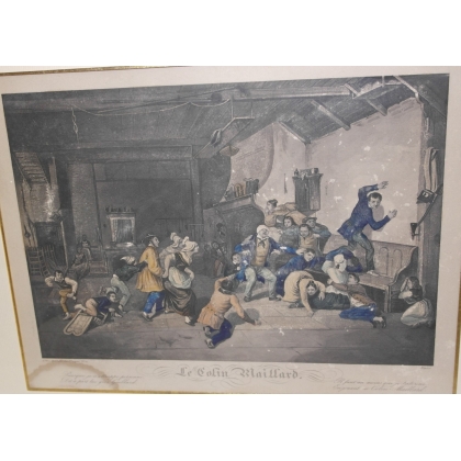 Coloured engraving entitled "Blind Man's Buff" by Moinat SA – Antiques and decorative items – Engravings, lithographs