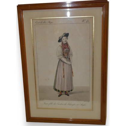 Gravure "Jeune fille du canton de sur  Moinat SA  - Antiquités décoration