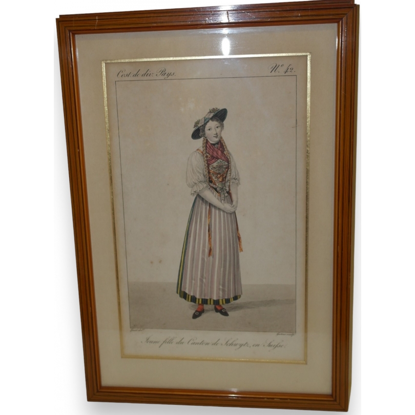  Gravure "Jeune fille du canton de sur  Moinat SA  - Antiquités décoration