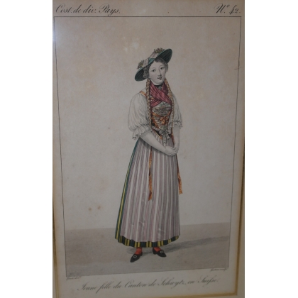  Gravure "Jeune fille du canton de sur  Moinat SA  - Antiquités décoration