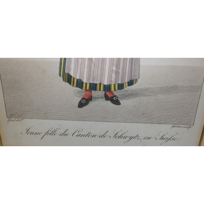  Gravure "Jeune fille du canton de sur  Moinat SA  - Antiquités décoration