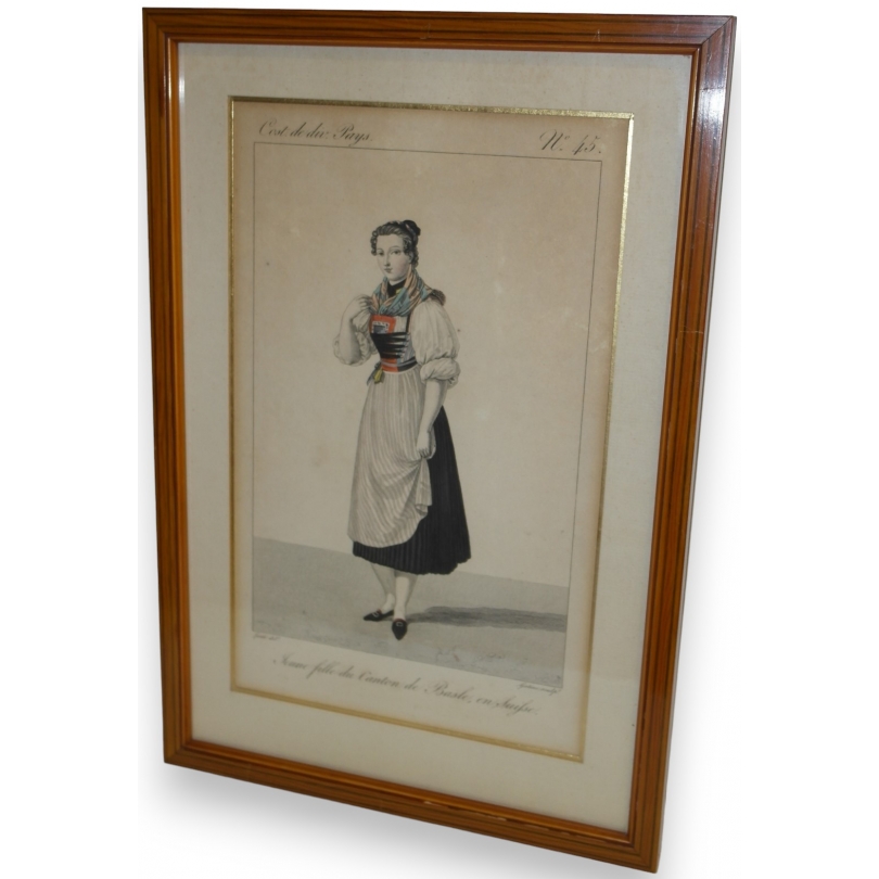  Gravure "Jeune fille du canton de sur  Moinat SA  - Antiquités décoration
