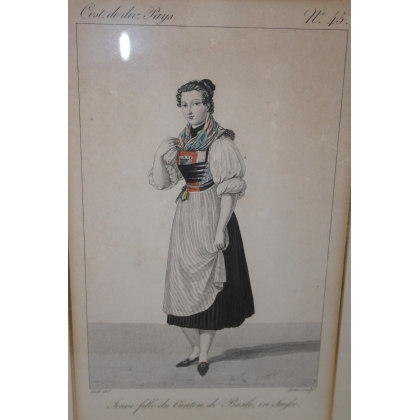  Gravure "Jeune fille du canton de sur  Moinat SA  - Antiquités décoration