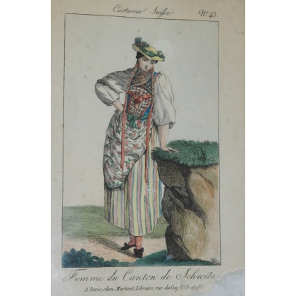Gravure Costume Suisse "Femme du canton  sur Moinat SA  - Antiquités décoration -  Gravures, Lithos