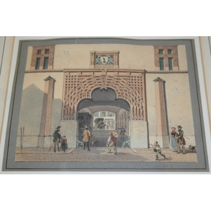 Gravure "Bâle, la poste (Gerbergasse)"  sur Moinat SA  - Antiquités décoration -  Gravures, Lithos