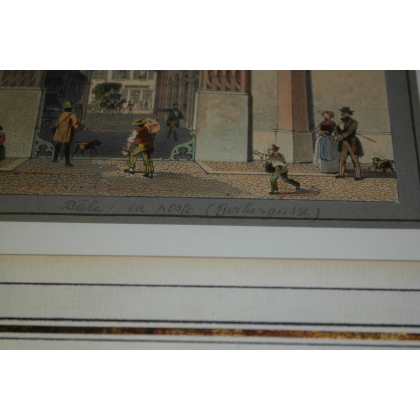 Gravure "Bâle, la poste (Gerbergasse)"  sur Moinat SA  - Antiquités décoration -  Gravures, Lithos