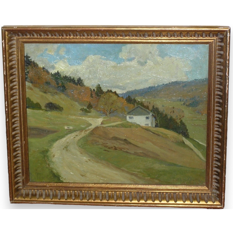 Peintures | Huile sur toile "La maison isolée" Moinat SA  - Antiquités décoration