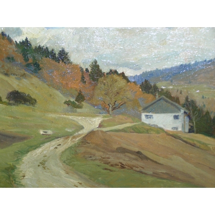 Tableau \"La maison isolée\" signée E BILLE